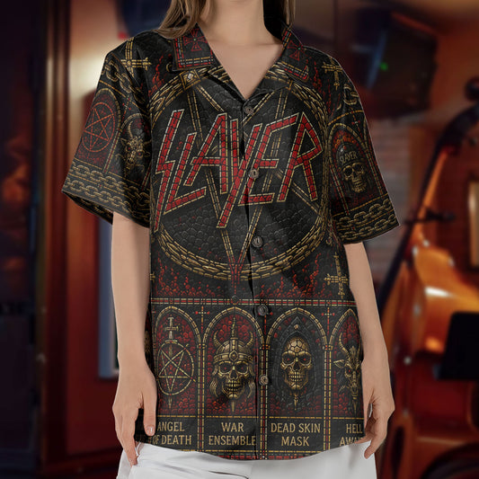 Slayer Stained Glass Hawaiian Shirt - Unisex Retro Heavy Metal Concert Tour Merch