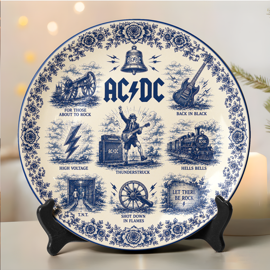 AC/DC Decorative Ceramic Plate – Vintage Rock Collector Plate, Classic Band Wall Art, AC/DC Fan Gift
