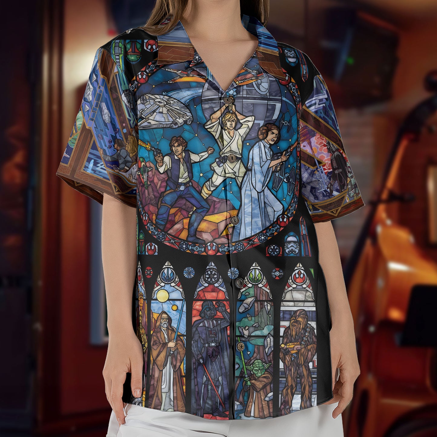 Star Wars Stained Glass Unisex Hawaiian Shirt – Movie Inspired Aloha Button-Up Shirt