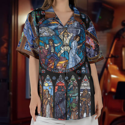 Star Wars Stained Glass Unisex Hawaiian Shirt – Movie Inspired Aloha Button-Up Shirt