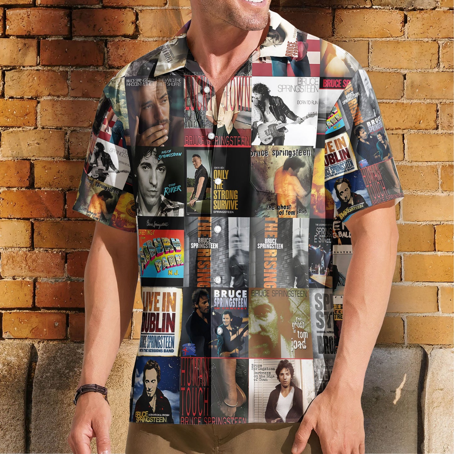 Bruce Springsteen Nostalgia Collage Hawaiian Shirt – Classic Rock Memories Gift