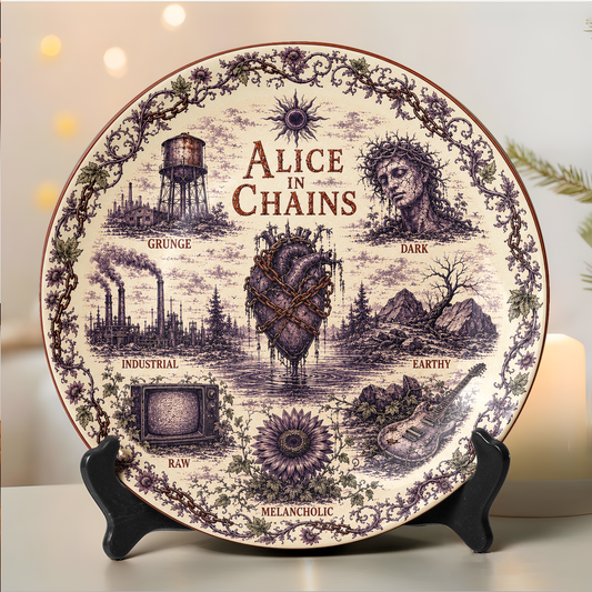 Alice in Chains Decorative Ceramic Plate – Vintage Grunge Band Art Wall Decor, Alternative Rock Collector Display, Music Fan Gift