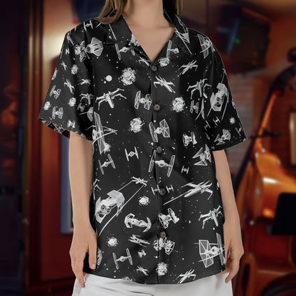 Star Wars Inspired Starfighter Print Unisex Hawaiian Shirt – Movie Inspired Aloha Button-Up Shirt