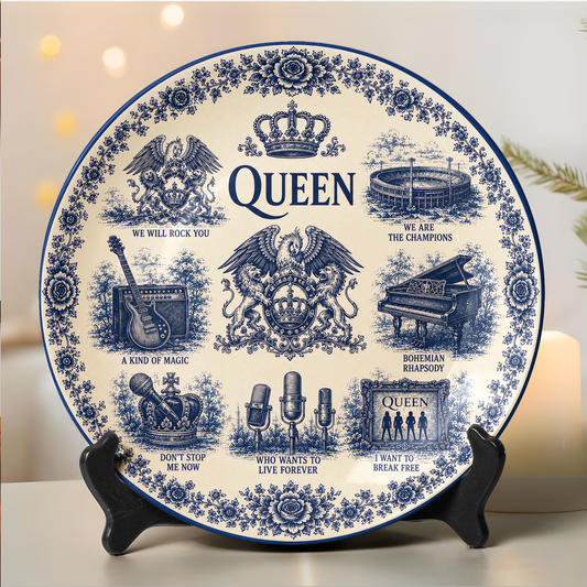 Queen Decorative Ceramic Plate – Vintage Queen Band Collector Plate, Classic Rock Wall Art, Freddie Mercury Fan Gift