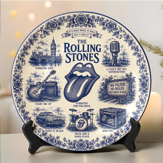 The Rolling Stones Decorative Ceramic Plate – Vintage Rolling Stones Collector Plate, Classic Rock Wall Art, Music Lover Gift