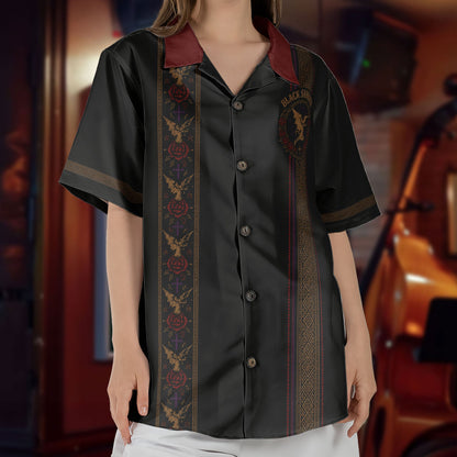 Black Sabbath Hawaiian Shirt - Unisex Retro Henry Demon Gothic Vertical Stripe Button Up