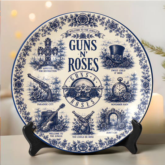 Guns N' Roses Decorative Ceramic Plate – Vintage Rock Collector Plate, Classic Band Wall Art, Guns N' Roses Fan Gift