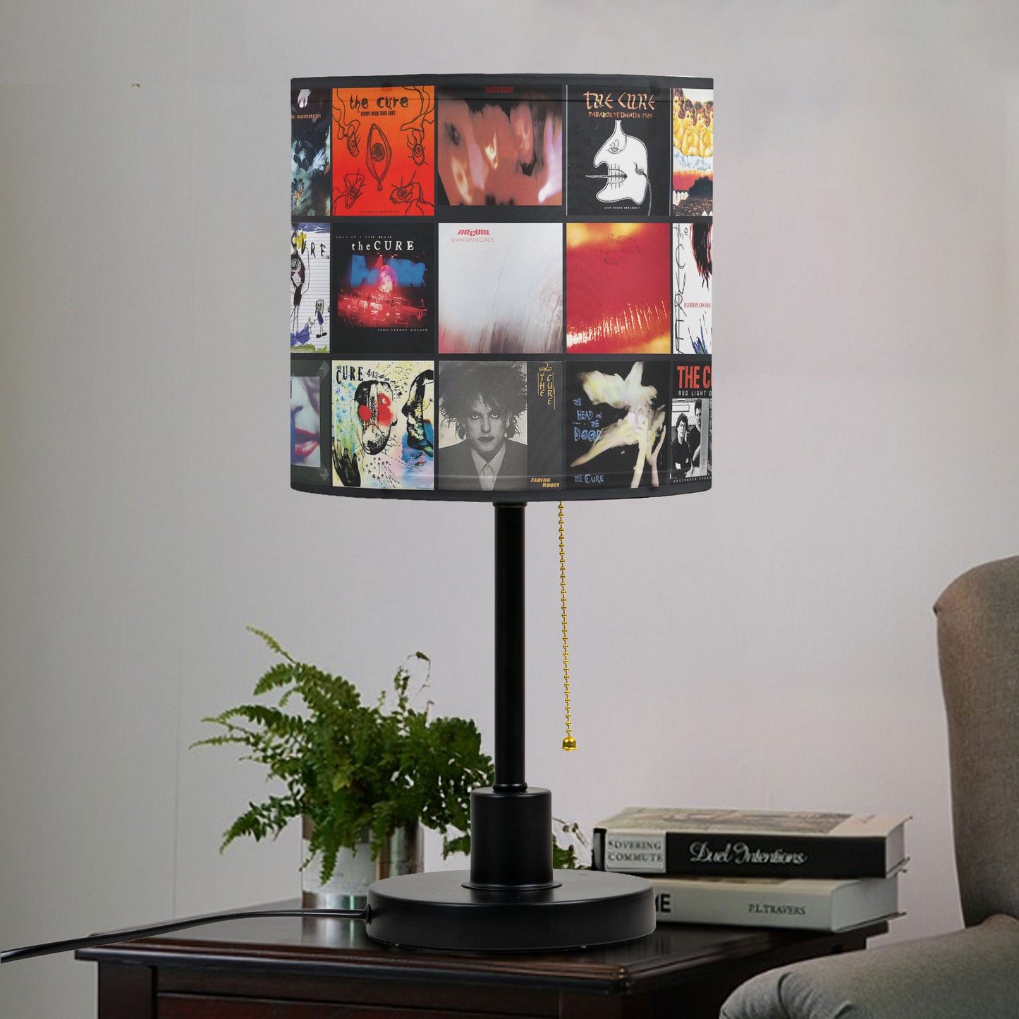 The Cure Table Lamp – Cylinder & Pyramid Design Gothic Rock Album Collage Decor