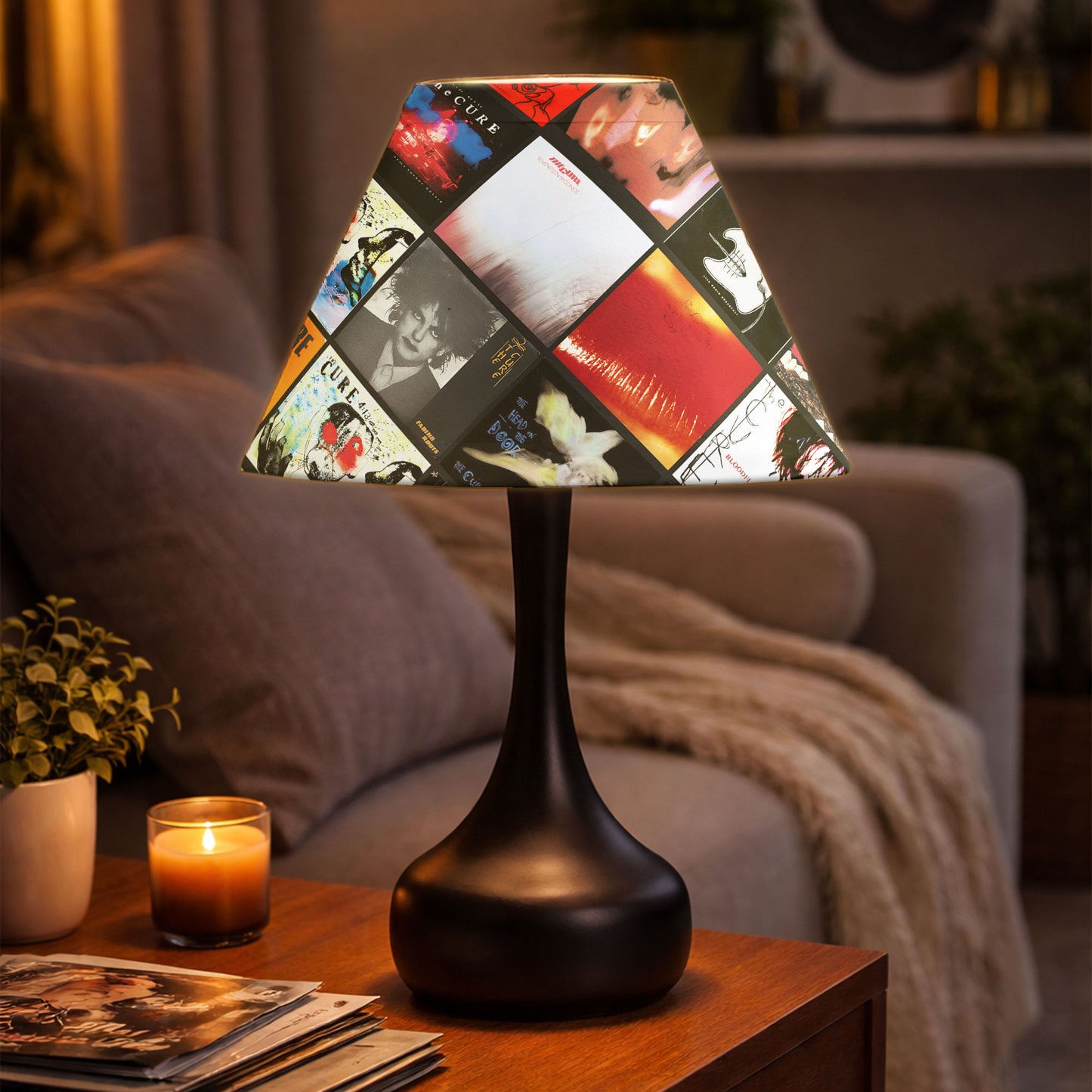 The Cure Table Lamp – Cylinder & Pyramid Design Gothic Rock Album Collage Decor