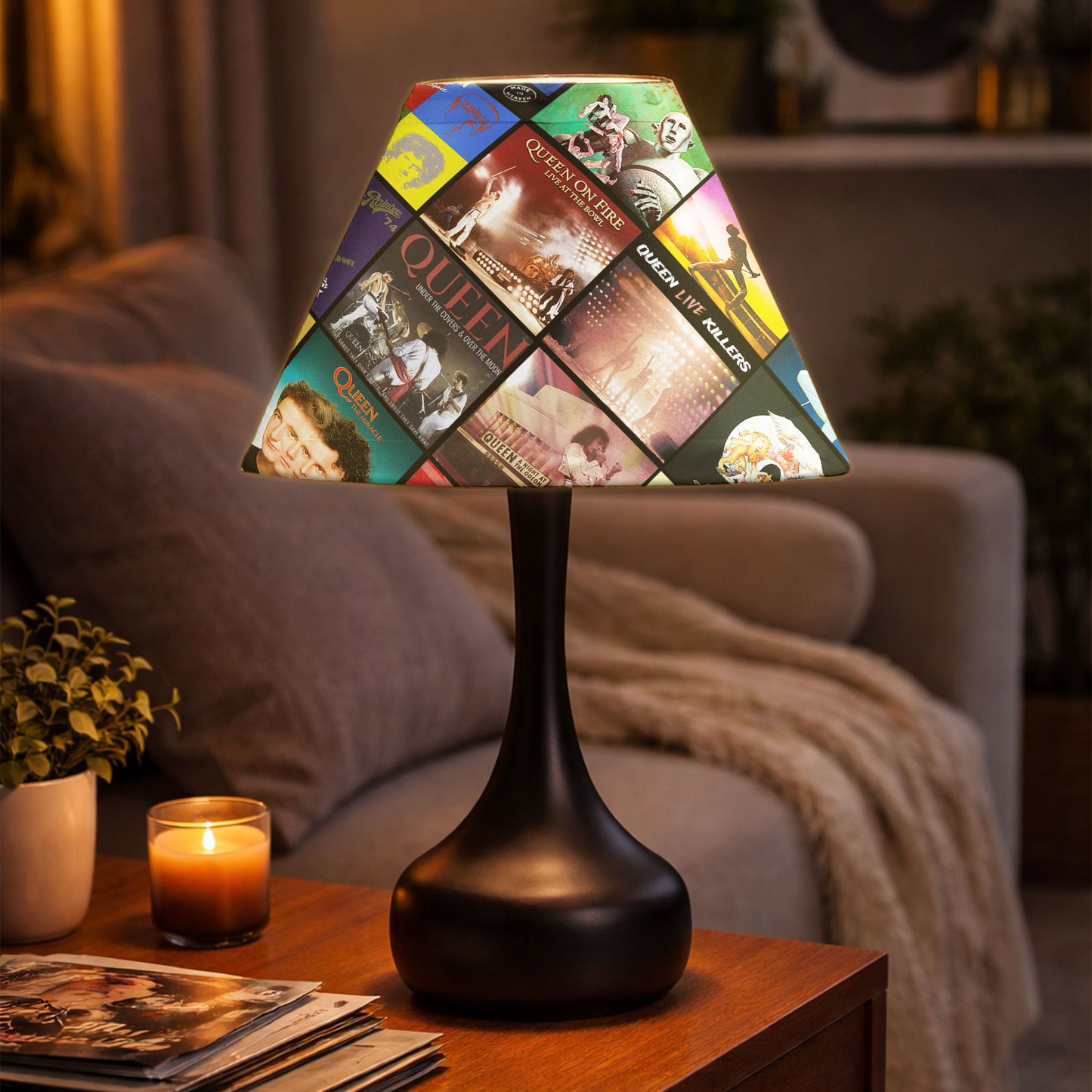 Queen Table Lamp – Cylinder & Pyramid Design Music Decor