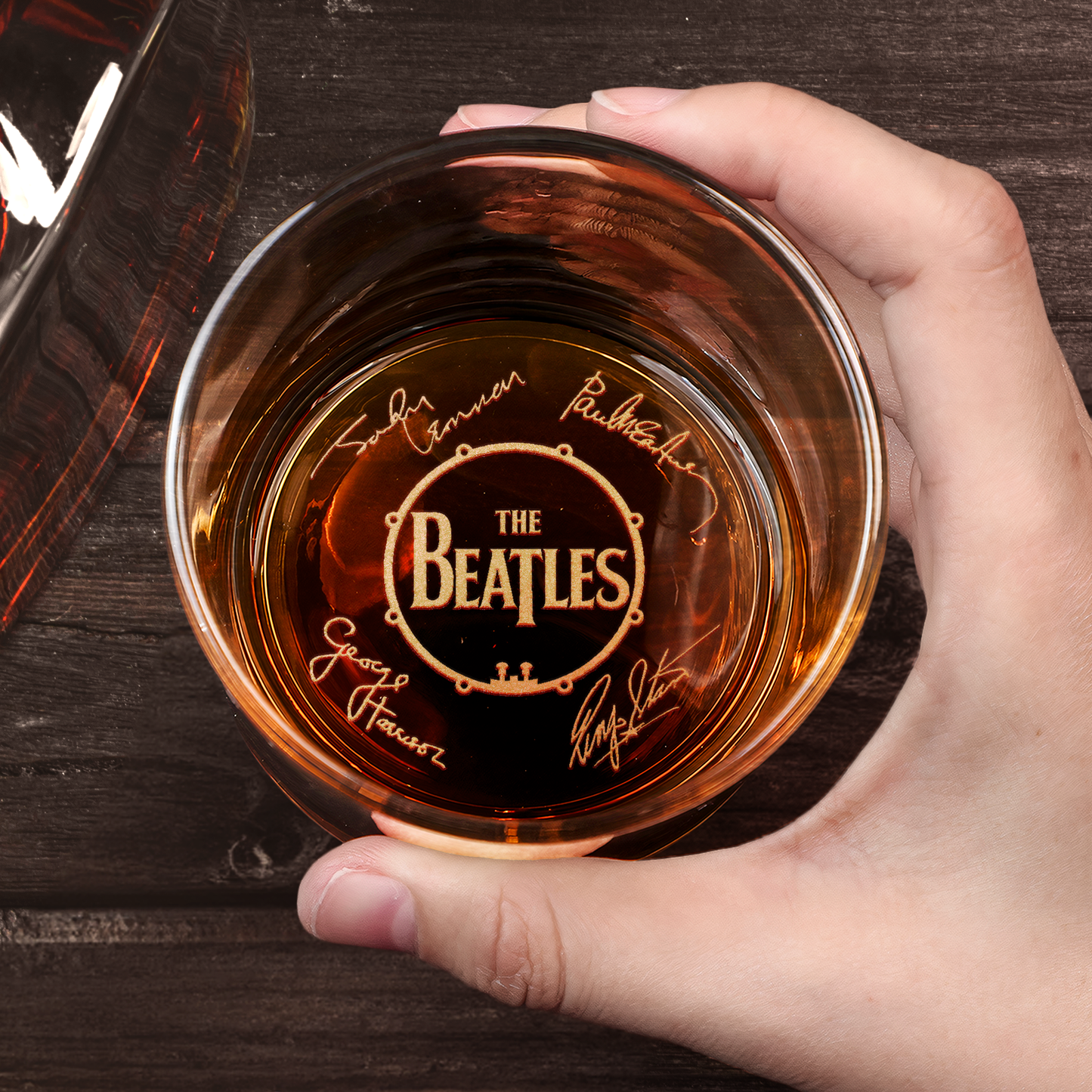 The Beatles Engraved Whiskey Glass – Vintage Rock Band Signature Tumbler, Music Lover Gift, Laser Etched 11oz Glass ( With Box )