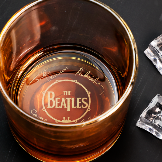The Beatles Engraved Whiskey Glass – Vintage Rock Band Signature Tumbler, Music Lover Gift, Laser Etched 11oz Glass ( With Box )