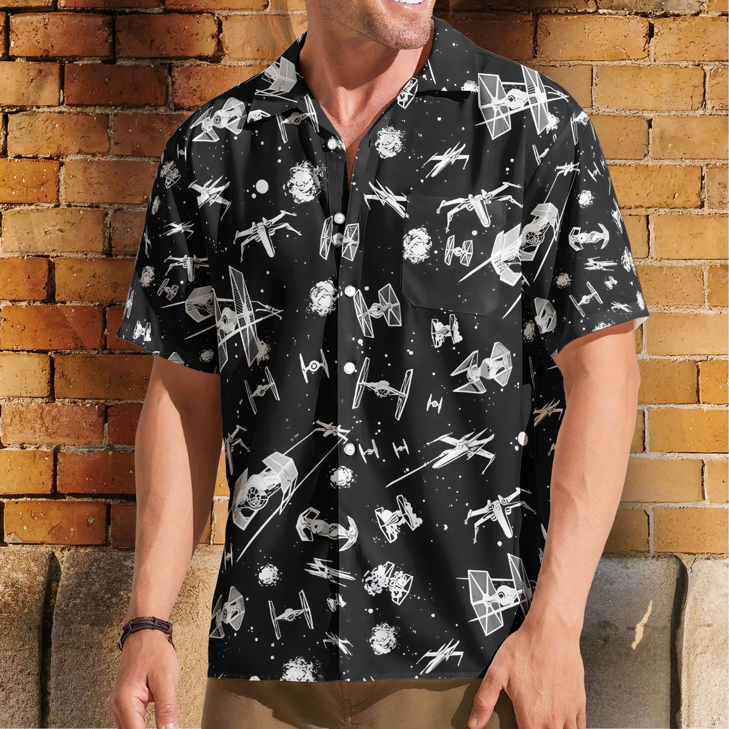 Star Wars Inspired Starfighter Print Unisex Hawaiian Shirt – Movie Inspired Aloha Button-Up Shirt
