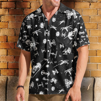 Star Wars Inspired Starfighter Print Unisex Hawaiian Shirt – Movie Inspired Aloha Button-Up Shirt