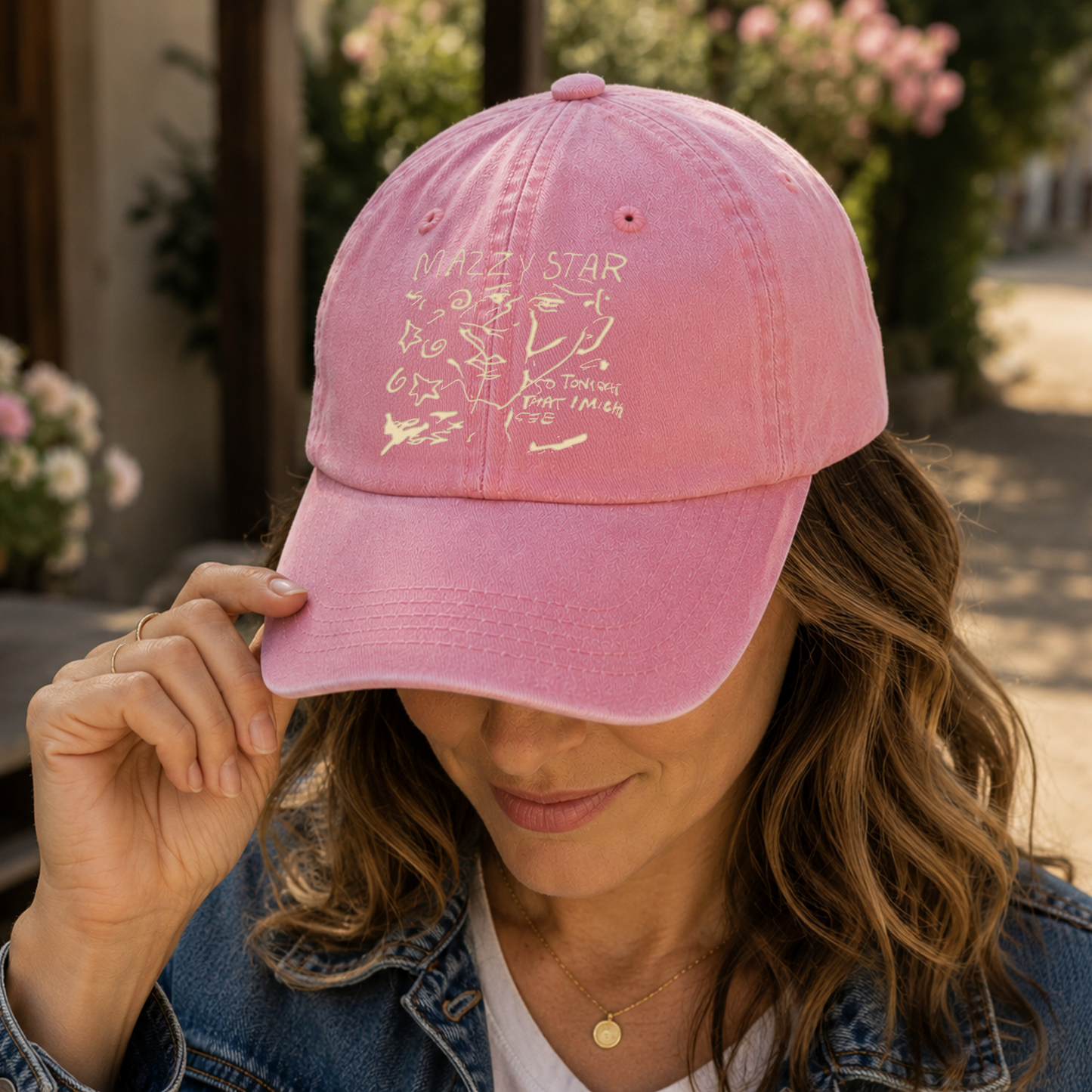 Mazzy Star Vintage Sketch Cap – Washed Black Denim Dad Hat, Dream Pop Band Aesthetic Hat Gift (With Box)