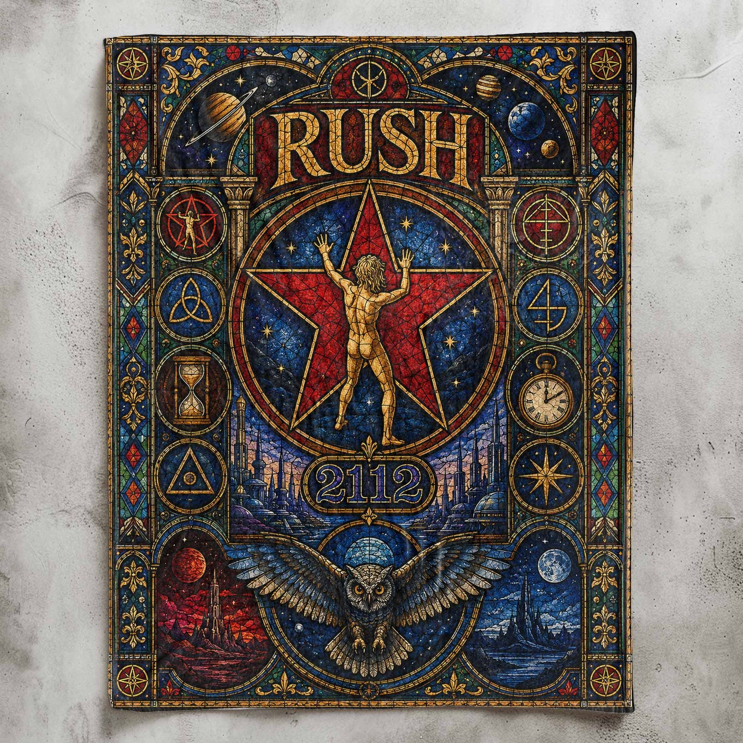 Rush Band Sherpa Blanket – Starman 2112 Stained Glass Blanket