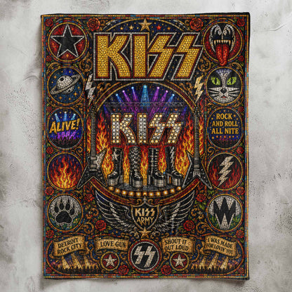 KISS Band Sherpa Blanket – Detroit Rock City Stained Glass Blanket