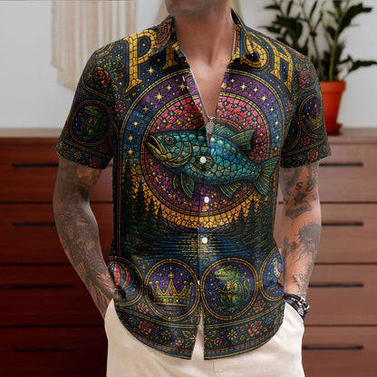Phish Gothic Stained Glass Hawaiian Shirt - Unisex Retro Fish Logo Lizards Gamehendge Button Up