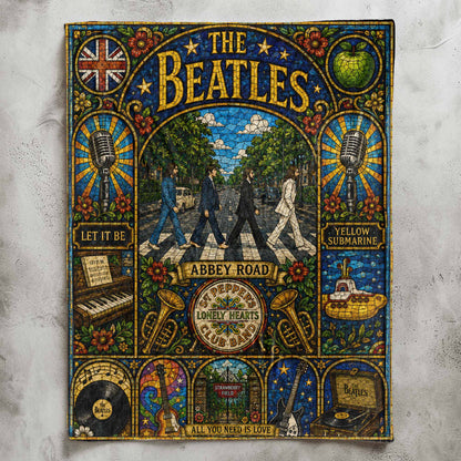 The Beatles Abbey Road Sherpa – Sgt Pepper Stained Glass Blanket