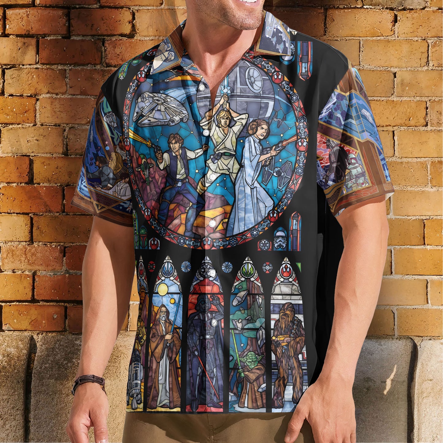 Star Wars Stained Glass Unisex Hawaiian Shirt – Movie Inspired Aloha Button-Up Shirt