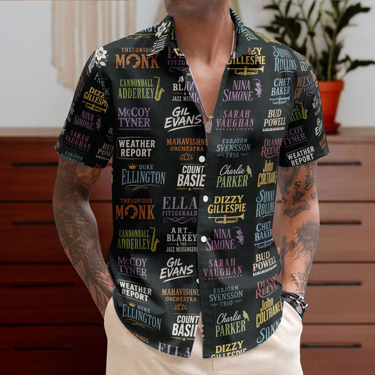Classic Jazz Legends Tropical Unisex Hawaiian Shirt – Iconic Artists Inspired Aloha Button-Up Shirt