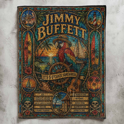 Jimmy Buffett Sherpa Blanket – Margaritaville Stained Glass Tropical Coastal Blanket