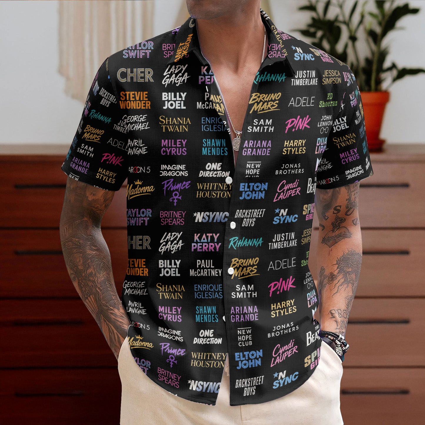 Pop Music Legends Tropical Unisex Hawaiian Shirt – Iconic Artists Inspired Aloha Button-Up Shirt