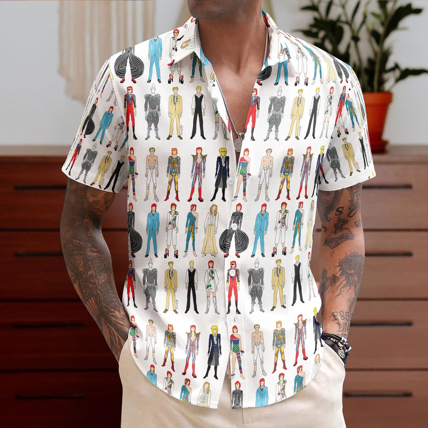David Bowie Cartoon Character Hawaiian Shirt – Retro Music Inspired Shirt