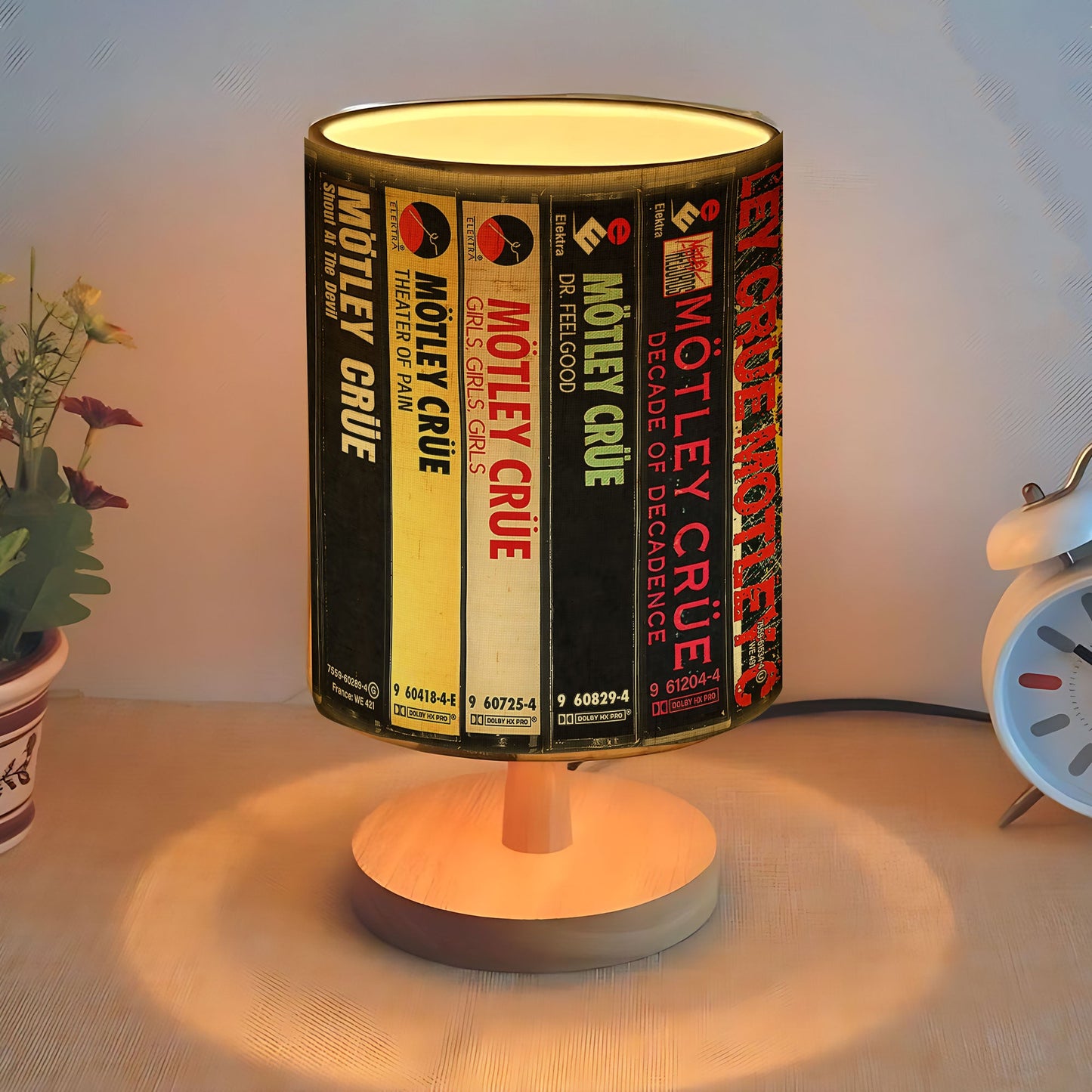 Retro Rock Music Album Spine Table Fabric Lamp – Vintage Cassette Style Desk Light