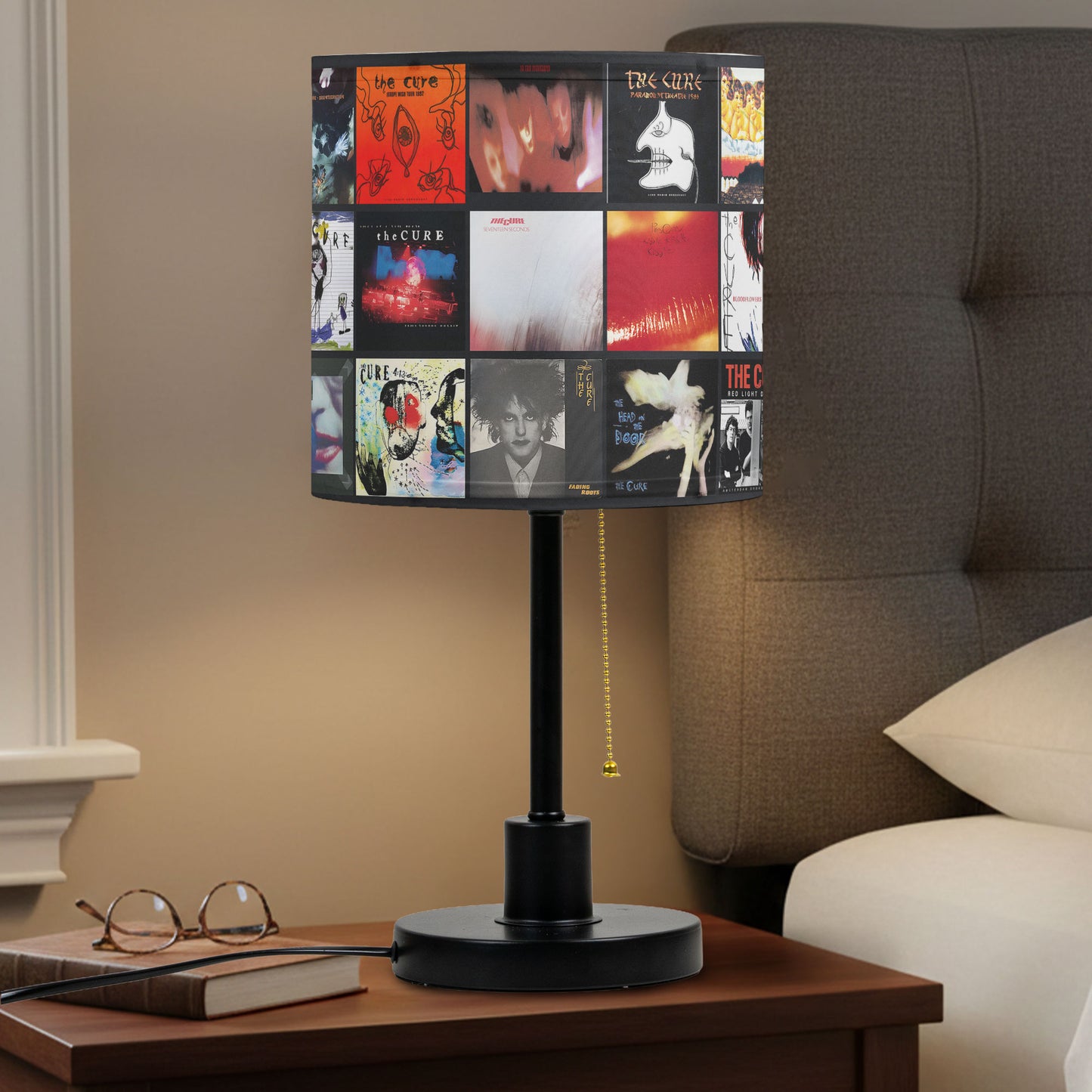 The Cure Table Lamp – Cylinder & Pyramid Design Gothic Rock Album Collage Decor