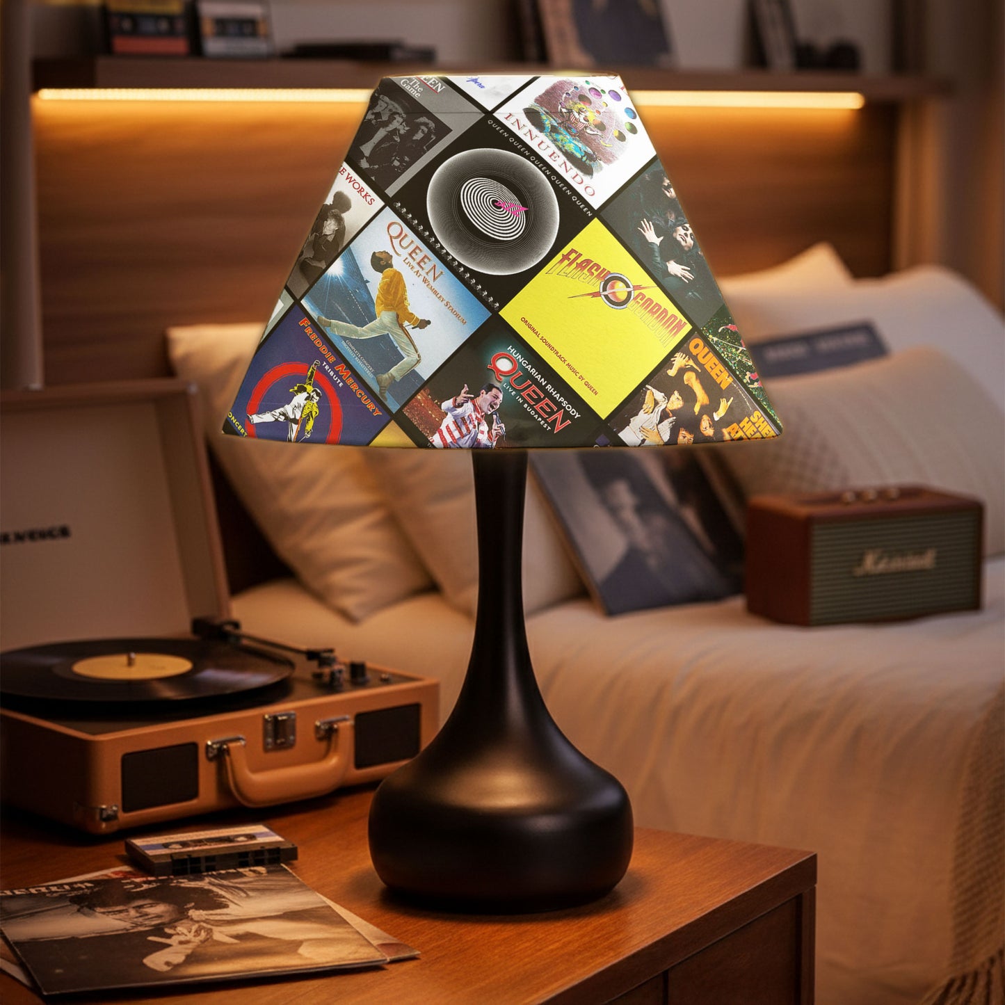 Queen Table Lamp – Cylinder & Pyramid Design Music Decor