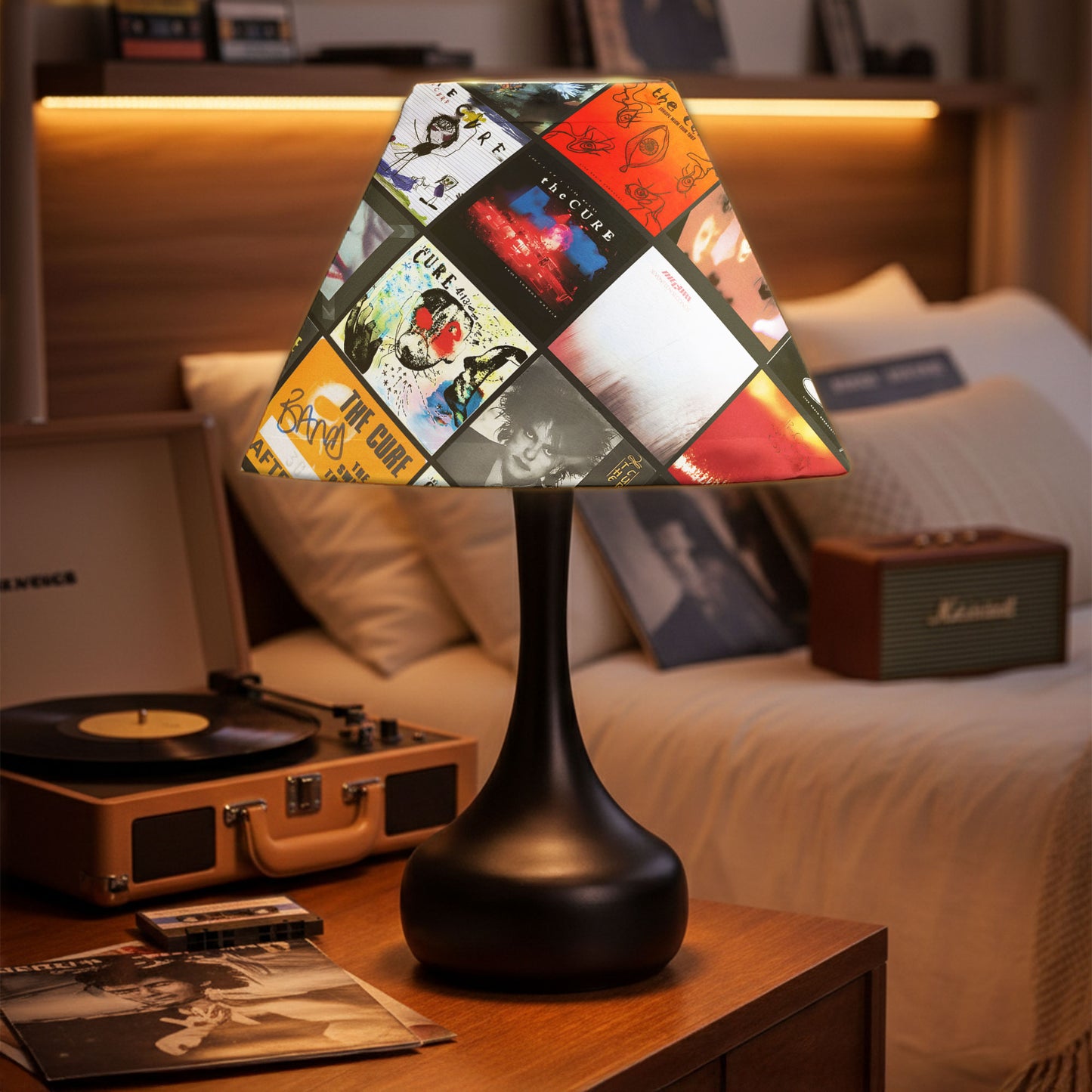 The Cure Table Lamp – Cylinder & Pyramid Design Gothic Rock Album Collage Decor