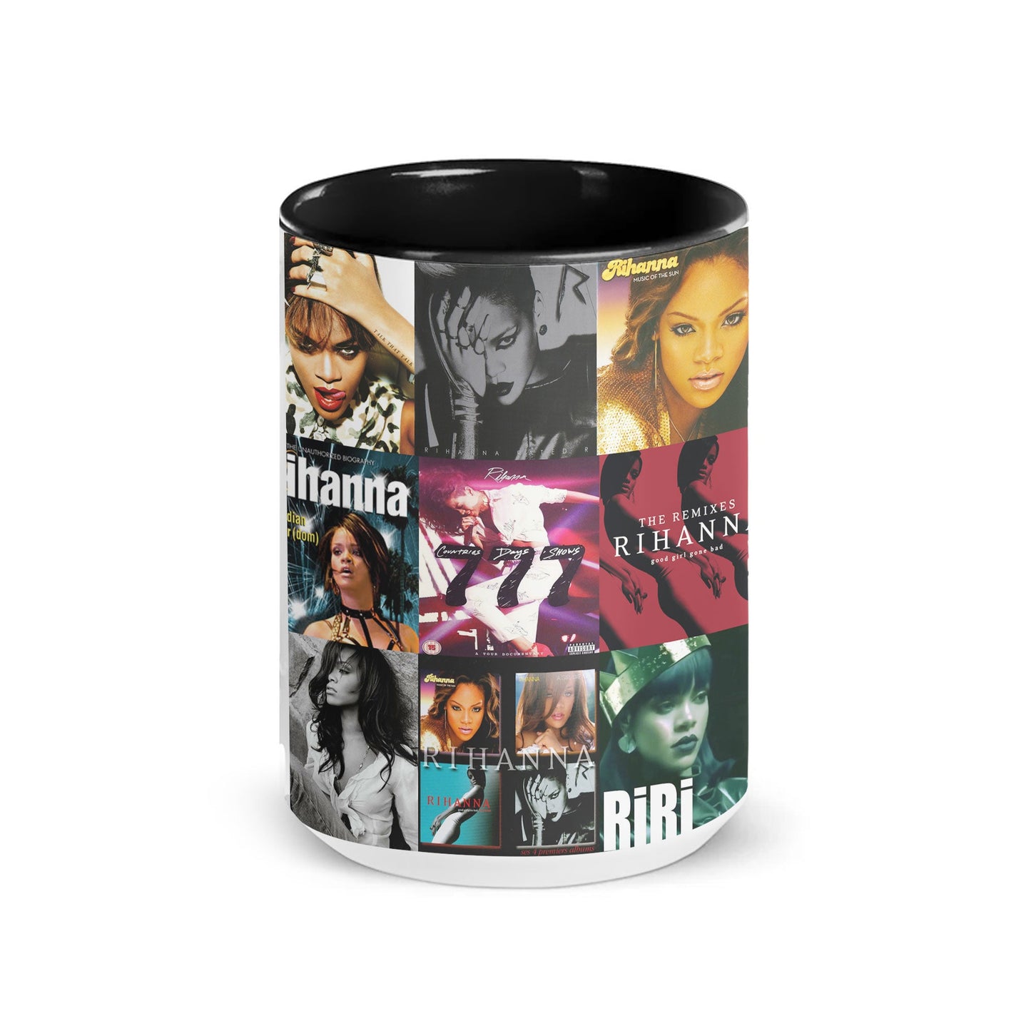 Rihanna Accent Mug – Iconic Era Album Cover Collage Gift