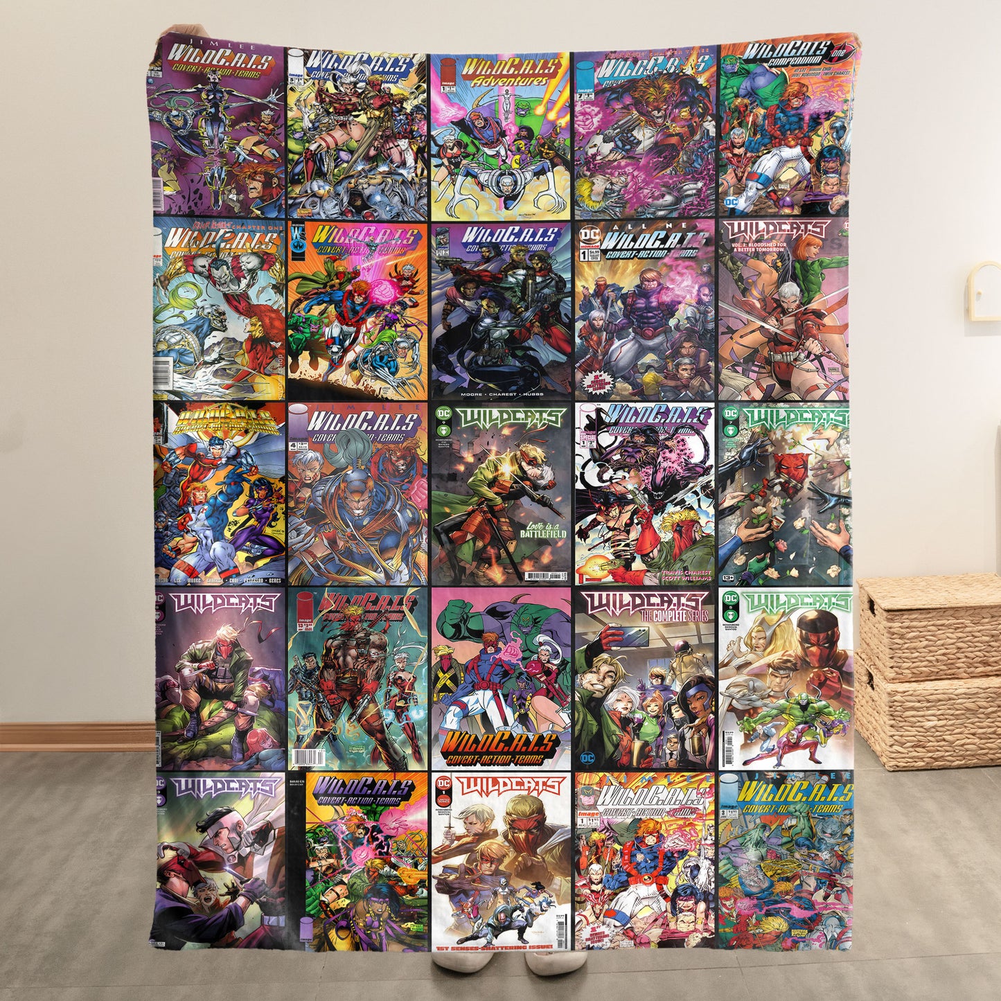 WildC.A.T.s Comic Cover Sherpa Blanket – Vintage Image Comics Superhero Throw