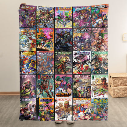 WildC.A.T.s Comic Cover Sherpa Blanket – Vintage Image Comics Superhero Throw
