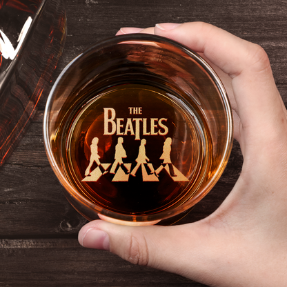 The Beatles Engraved Whiskey Glass – Vintage Rock Band Signature Tumbler, Music Lover Gift, Laser Etched 11oz Glass ( With Box )