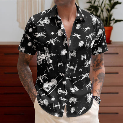 Star Wars Inspired Starfighter Print Unisex Hawaiian Shirt – Movie Inspired Aloha Button-Up Shirt