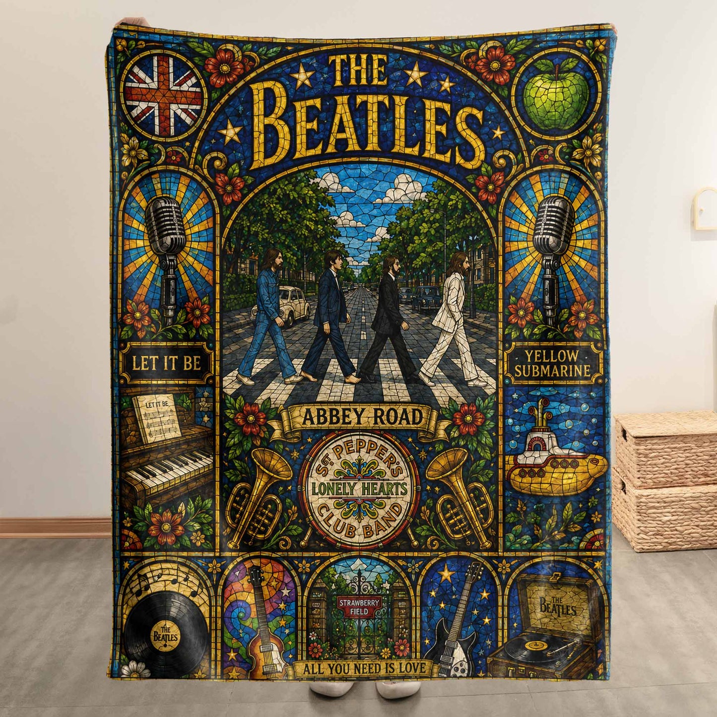 The Beatles Abbey Road Sherpa – Sgt Pepper Stained Glass Blanket