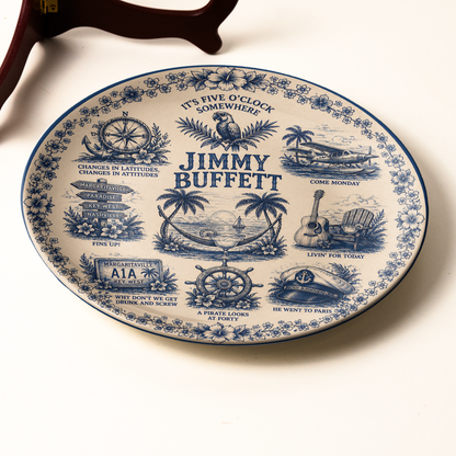 Jimmy Buffett Decorative Ceramic Plate – Margaritaville Collector Plate, Tropical Coastal Wall Art, Parrothead Fan Gift