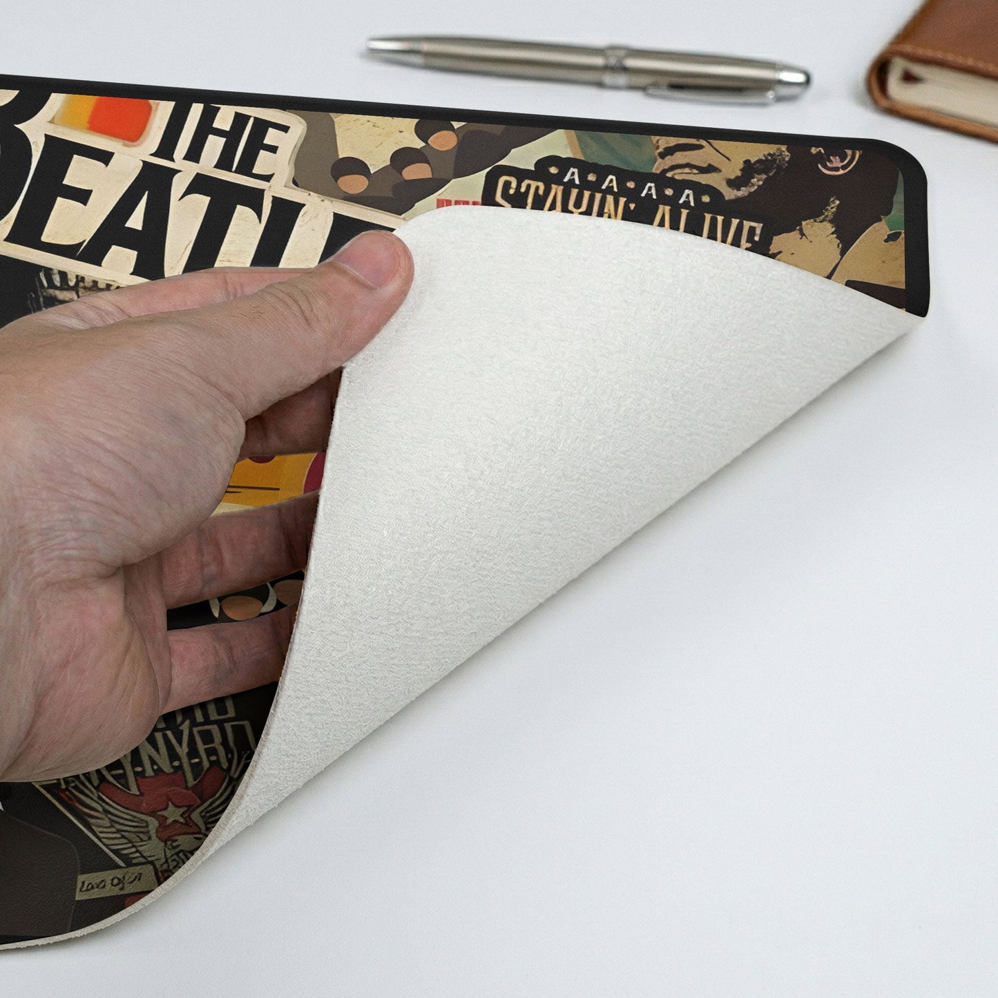 Vintage Rock Band AC/DC The Beatles Collage Desk Mat – Non-slip Office Gift Keyboard Pad Birthday Gift For Music Lovers