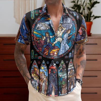 Star Wars Stained Glass Unisex Hawaiian Shirt – Movie Inspired Aloha Button-Up Shirt