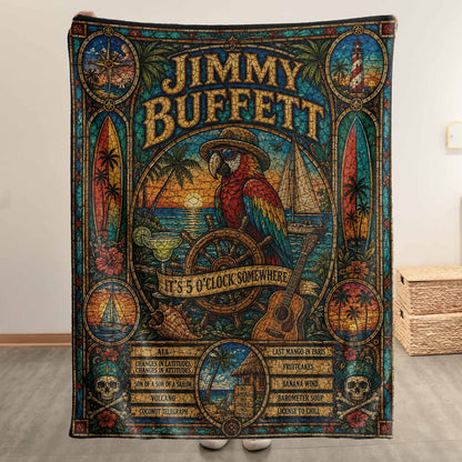 Jimmy Buffett Sherpa Blanket – Margaritaville Stained Glass Tropical Coastal Blanket
