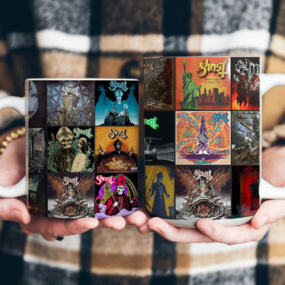Ghost Band Accent Mug – Classic Album Cover Collage Gift for Metal Music Fans