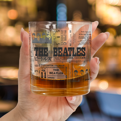 The Beatles Vintage Concert Ticket Printed Whiskey Glass - Multiple Designs Available Father's Day Gift (With Gift Box)
