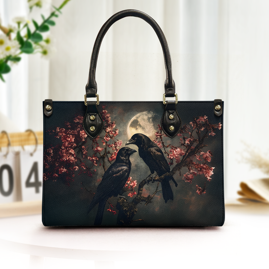 Moonlit Ravens Art Leather Handbag – Gothic Night Aesthetic Statement Bag