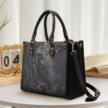 Raven Gothic Leather Handbag & Wallet Set-Dark Elegance with Enchanted Floral Accents