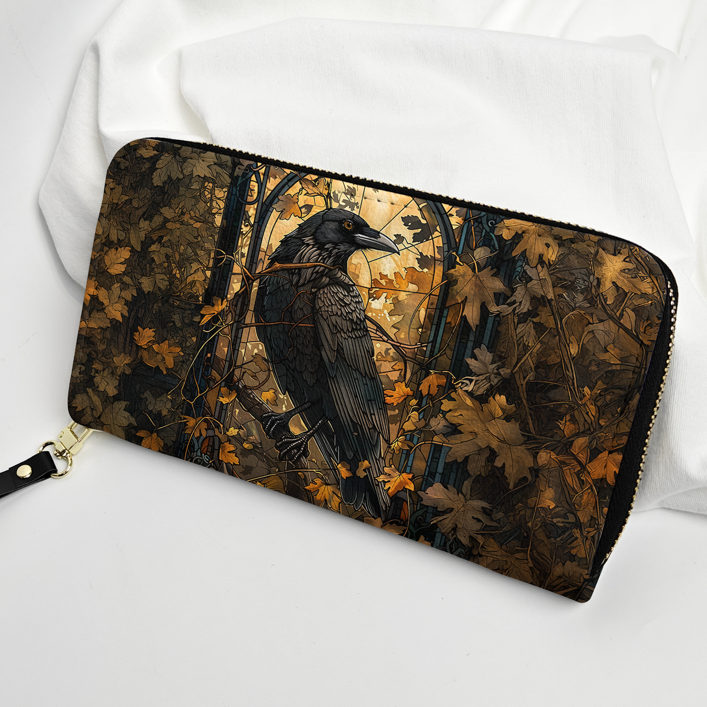 Autumn Raven Gothic Art Leather Handbag – Dark Forest Aesthetic Statement Bag