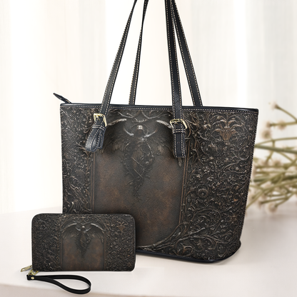 Gothic Angel Leather Handbag & Wallet Set