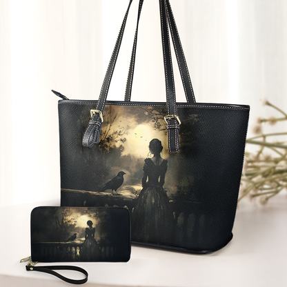 Gothic Lady & Raven Leather Handbag & Wallet Set – Dark Romantic Fantasy Style