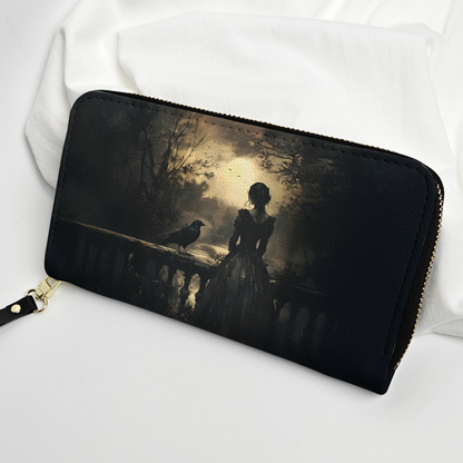 Gothic Lady & Raven Leather Handbag & Wallet Set – Dark Romantic Fantasy Style